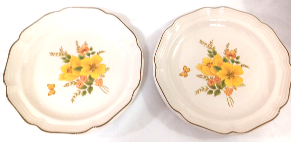 Sangostone VTG 2 Butter Fly II Yellow Floral Dessert Appetizer 7 1/2" Plates
